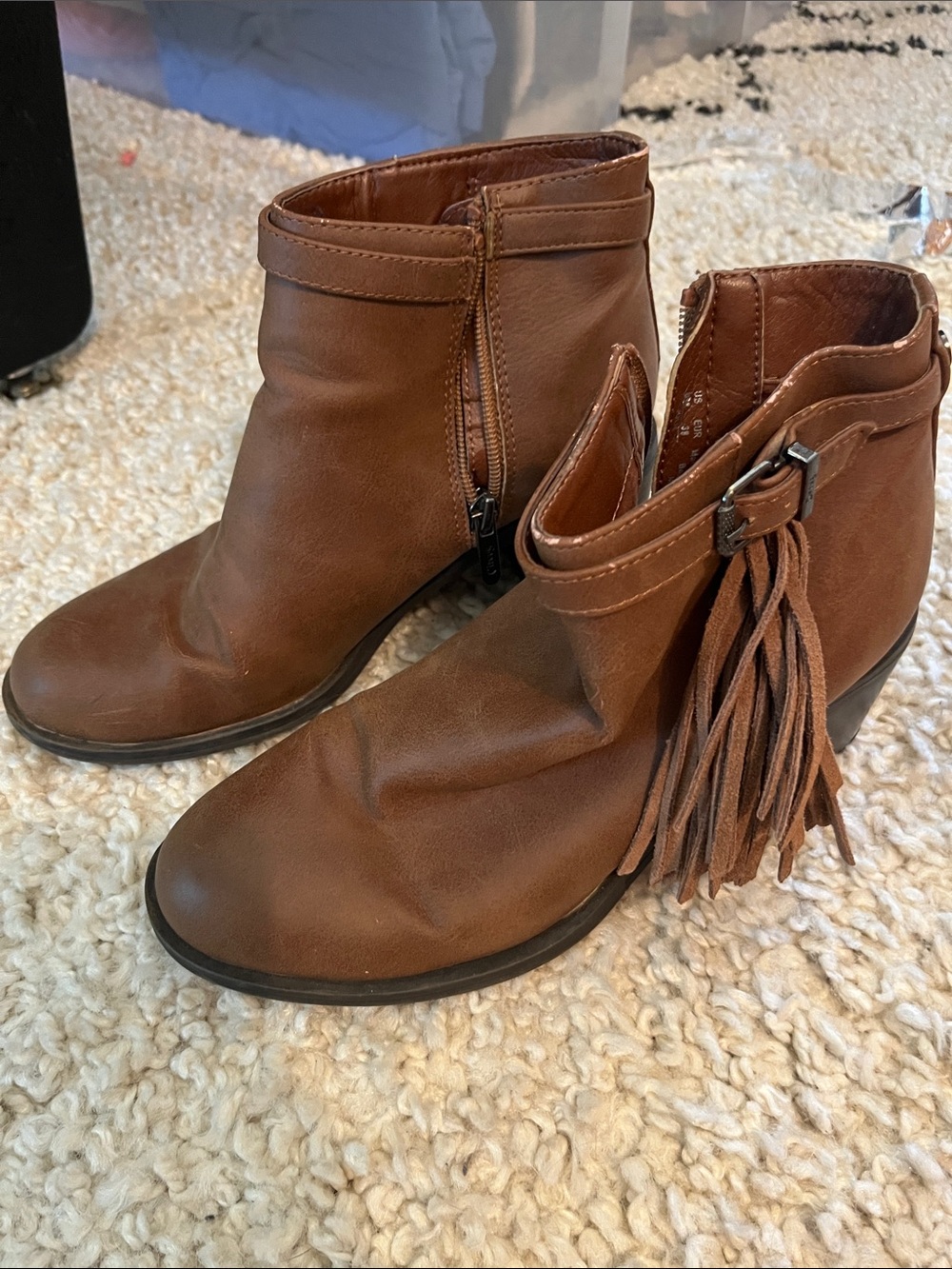 Women's circus Brown Fringe Ankle Booties - Casual Side-Zip Style
